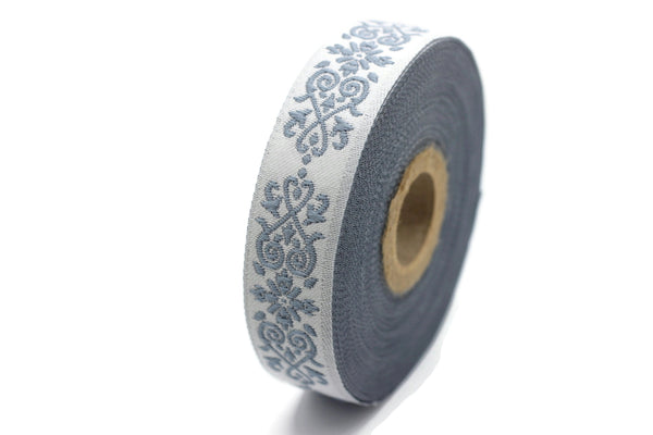20 mm Blue Victorian Jade Jacquard Ribbon 0.78 (inch) | Embroidered Bordure | Fabric Tapestry for Embellishment Craft Home Decor | 20271