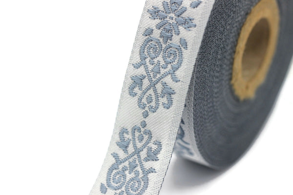 20 mm Blue Victorian Jade Jacquard Ribbon 0.78 (inch) | Embroidered Bordure | Fabric Tapestry for Embellishment Craft Home Decor | 20271