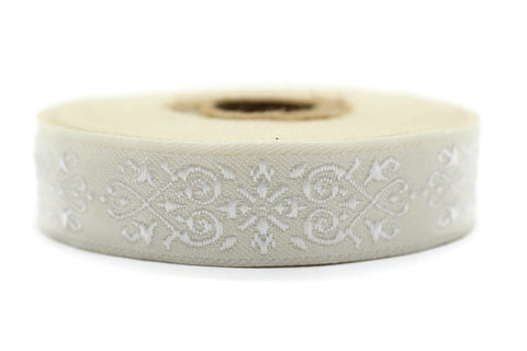 20 mm White Victorian Jade Jacquard Ribbon 0.78 (inch) | Embroidered Bordure | Fabric Tapestry for Embellishment Craft Home Decor | 20271