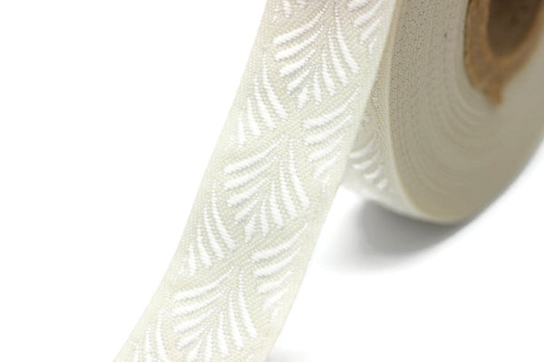 20 mm White Seashell 0.78 (inch) | SeaShell Ribbon | Embroidered Woven Seashell Ribbon | Jacquard Ribbon | 20 mm Wide | 20273