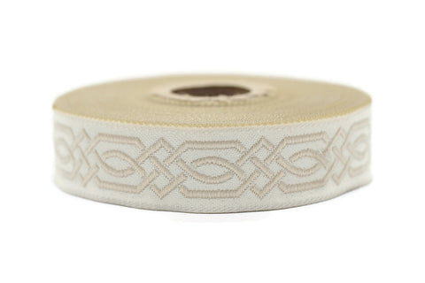 20 mm Beige Celtic Claddagh 0.78 (inch) | Celtic Ribbon | Embroidered Woven Ribbon | Jacquard Ribbon | 20 mm Wide | 20272