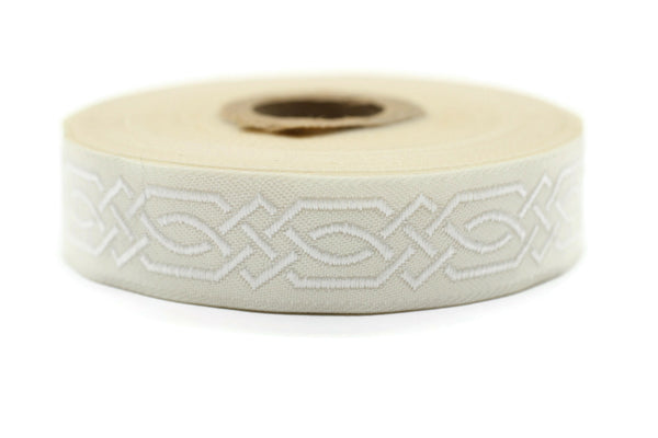 20mm White Celtic Claddagh 0.78 (inch) | Celtic Ribbon | Embroidered Woven Ribbon | Jacquard Ribbon | 20mm Wide | 20272