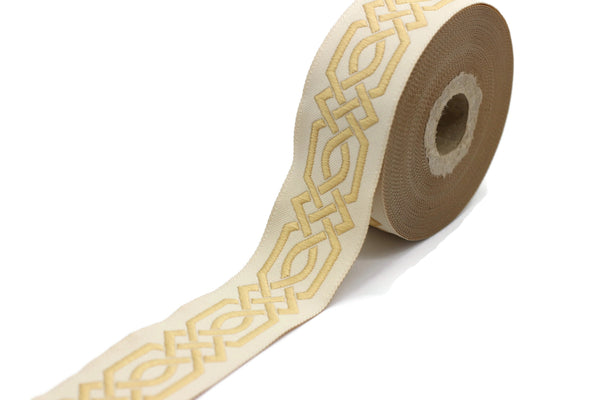 35 mm Golden Celtic Claddagh 1.37 (inch) | Celtic Ribbon | Embroidered Woven Ribbon | Jacquard Ribbon | 35mm Wide | 35272