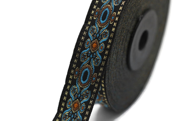 16 mm Blue Jacquard trims 0.62 inches, medieval embroidered trim, medieval ribbon, woven ribbon, woven jacquard sewing trim 16912