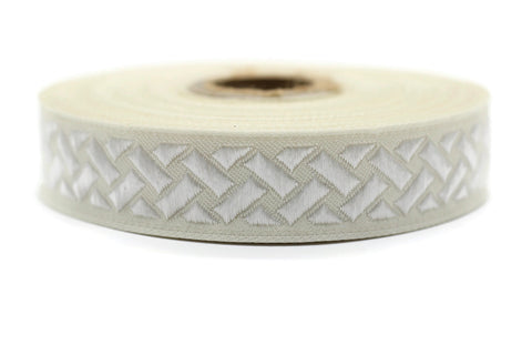 20mm White Knot 0.78 (inch) | Jacquard Trim | Embroidered Woven Ribbon | Jacquard Ribbon | Sewing Trim | 20 mm Wide | 20274