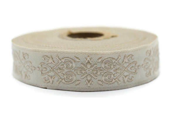 20mm Beige Victorian Jade Jacquard Ribbon 0.78 (inch) | Embroidered Bordure | Fabric Tapestry for Embellishment Craft Home Decor | 20271