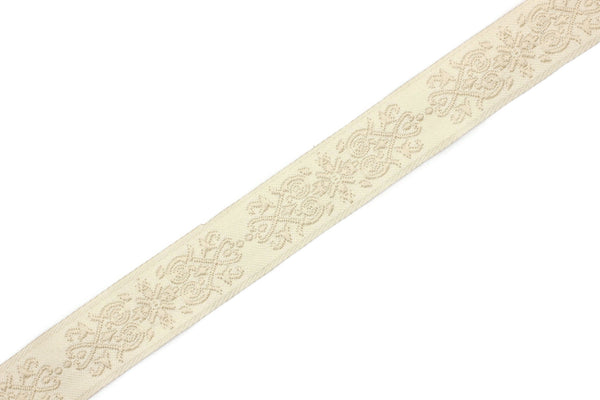 20mm Beige Victorian Jade Jacquard Ribbon 0.78 (inch) | Embroidered Bordure | Fabric Tapestry for Embellishment Craft Home Decor | 20271