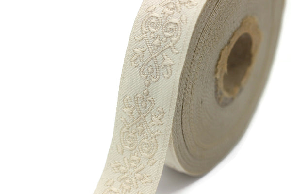 20mm Beige Victorian Jade Jacquard Ribbon 0.78 (inch) | Embroidered Bordure | Fabric Tapestry for Embellishment Craft Home Decor | 20271