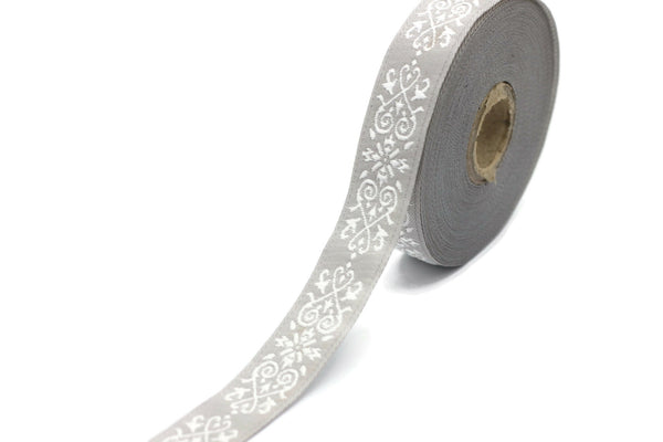 20mm White-Gray Victorian Jade Jacquard Ribbon 0.78(inch) | Embroidered Bordure | Fabric Tapestry for Embellishment Craft Home Decor | 20271