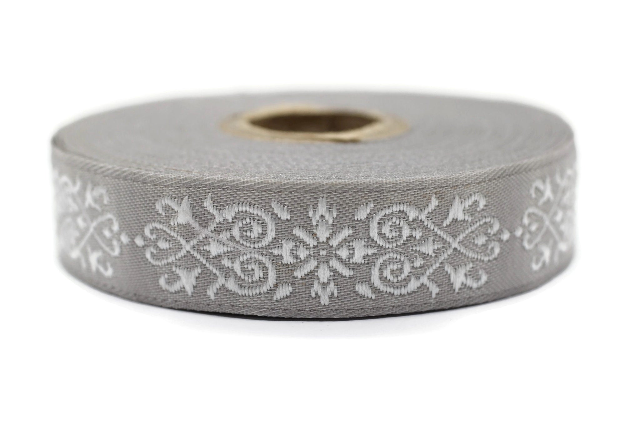 20mm White-Gray Victorian Jade Jacquard Ribbon 0.78(inch) | Embroidered Bordure | Fabric Tapestry for Embellishment Craft Home Decor | 20271
