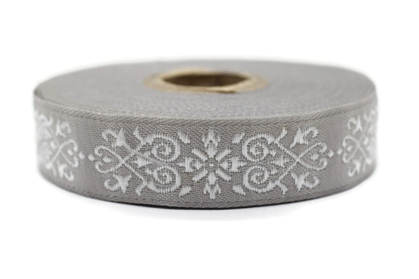 20mm White-Gray Victorian Jade Jacquard Ribbon 0.78(inch) | Embroidered Bordure | Fabric Tapestry for Embellishment Craft Home Decor | 20271