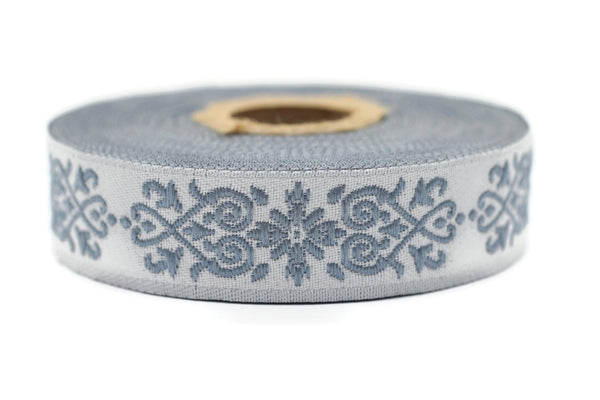 20 mm Blue Victorian Jade Jacquard Ribbon 0.78 (inch) | Embroidered Bordure | Fabric Tapestry for Embellishment Craft Home Decor | 20271