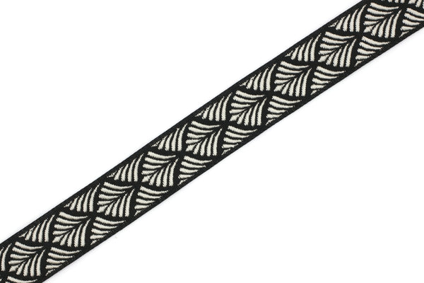 20 mm Silver-Black Seashell 0.78 (inch) | SeaShell Ribbon | Embroidered Woven Seashell Ribbon | Jacquard Ribbon | 20 mm Wide | 20273