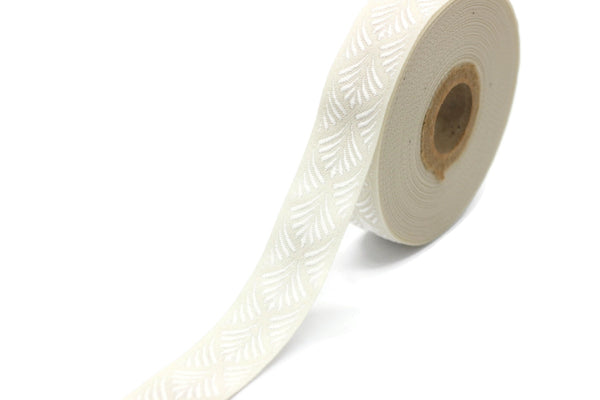 20 mm White Seashell 0.78 (inch) | SeaShell Ribbon | Embroidered Woven Seashell Ribbon | Jacquard Ribbon | 20 mm Wide | 20273