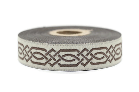 20 mm Brown Celtic Claddagh 0.78 (inch) | Celtic Ribbon | Embroidered Woven Ribbon | Jacquard Ribbon | 20 mm Wide | 20272