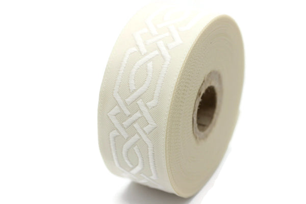 35 mm White Celtic Claddagh 1.37 (inch) | Celtic Ribbon | Embroidered Woven Ribbon | Jacquard Ribbon | 35mm Wide | 35272