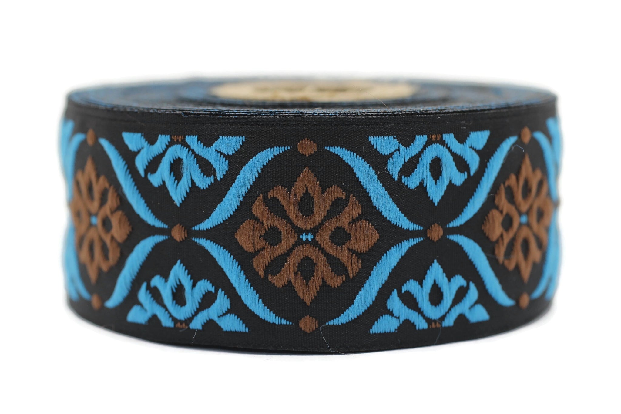 35 mm Brown/Blue Mediterranean Ribbon (1.37 inches), Jacquard ribbon, jacquard trim, fabric wide trims, craft supplies, trim, 35973