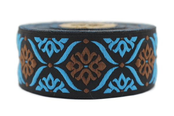35 mm Brown/Blue Mediterranean Ribbon (1.37 inches), Jacquard ribbon, jacquard trim, fabric wide trims, craft supplies, trim, 35973