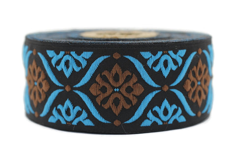 35 mm Brown/Blue Mediterranean Ribbon (1.37 inches), Jacquard ribbon, jacquard trim, fabric wide trims, craft supplies, trim, 35973
