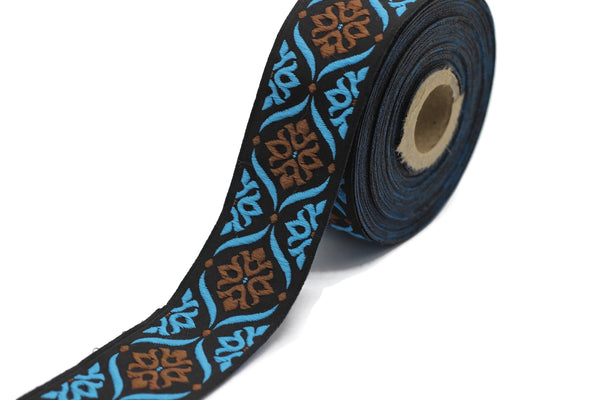 35 mm Brown/Blue Mediterranean Ribbon (1.37 inches), Jacquard ribbon, jacquard trim, fabric wide trims, craft supplies, trim, 35973