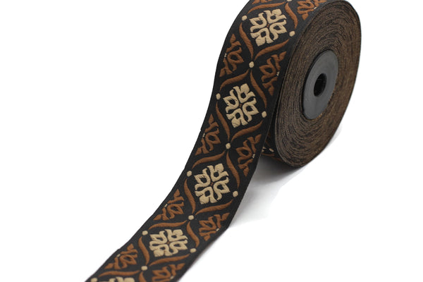 35 mm Brown Mediterranean Ribbon (1.37 inches), Jacquard ribbon, jacquard trim, fabric wide trims, craft supplies, vintage trim, 35973