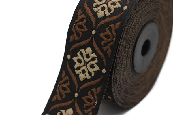 35 mm Brown Mediterranean Ribbon (1.37 inches), Jacquard ribbon, jacquard trim, fabric wide trims, craft supplies, vintage trim, 35973