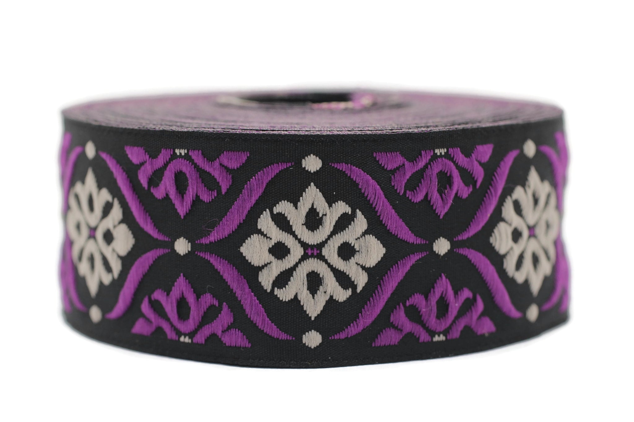 35 mm Cream/Lilac Mediterranean Ribbon (1.37 inches), Jacquard ribbon, jacquard trim, fabric wide trims, craft supplies, trim, 35973