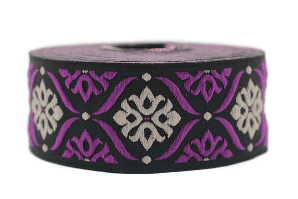 35 mm Cream/Lilac Mediterranean Ribbon (1.37 inches), Jacquard ribbon, jacquard trim, fabric wide trims, craft supplies, trim, 35973