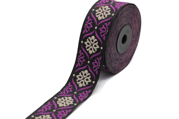 35 mm Cream/Lilac Mediterranean Ribbon (1.37 inches), Jacquard ribbon, jacquard trim, fabric wide trims, craft supplies, trim, 35973