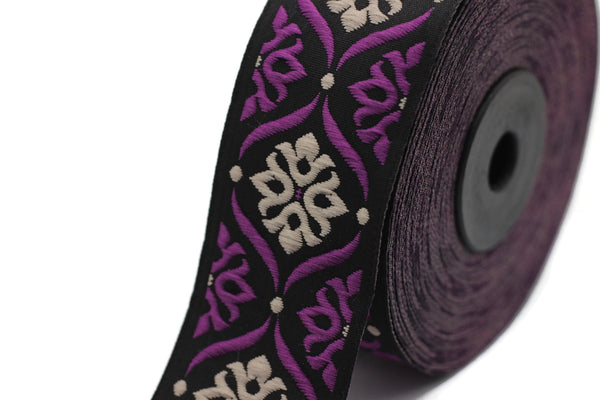 35 mm Cream/Lilac Mediterranean Ribbon (1.37 inches), Jacquard ribbon, jacquard trim, fabric wide trims, craft supplies, trim, 35973