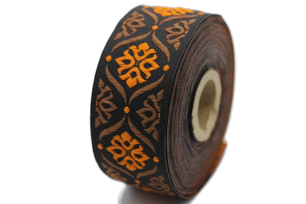 35 mm Brown/Orange Mediterranean Ribbon (1.37 inches) Jacquard ribbon, jacquard trim, fabric wide trims, craft supplies, vintage trim, 35973