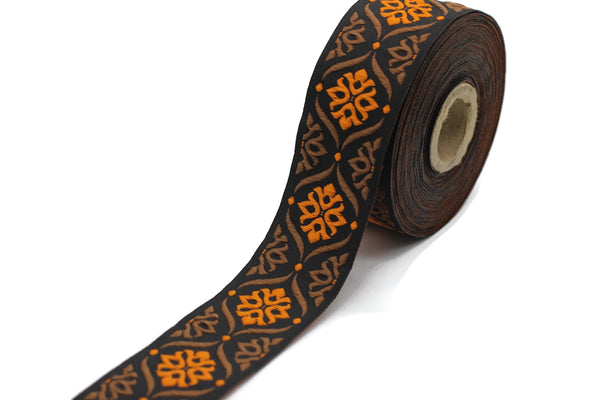 35 mm Brown/Orange Mediterranean Ribbon (1.37 inches) Jacquard ribbon, jacquard trim, fabric wide trims, craft supplies, vintage trim, 35973
