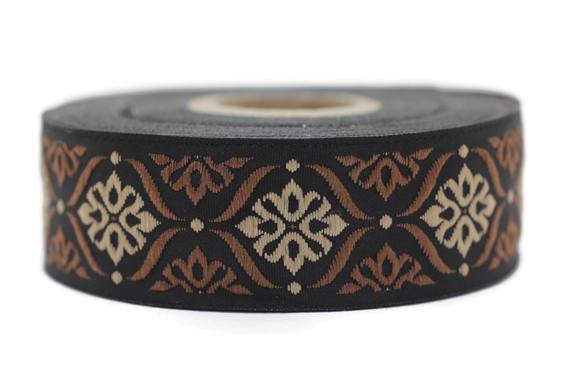 25 mm Brown Mediterranean Ribbon (0.98 inches), Jacquard ribbon, jacquard trim, fabric wide trims, craft supplies, vintage trim, 25973