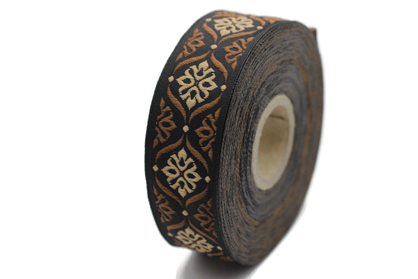 25 mm Brown Mediterranean Ribbon (0.98 inches), Jacquard ribbon, jacquard trim, fabric wide trims, craft supplies, vintage trim, 25973