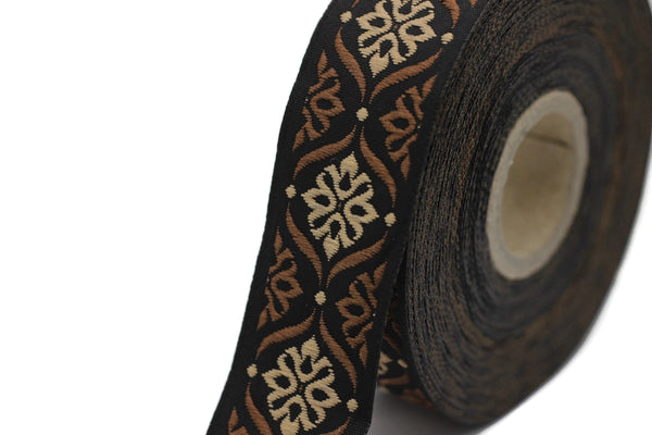25 mm Brown Mediterranean Ribbon (0.98 inches), Jacquard ribbon, jacquard trim, fabric wide trims, craft supplies, vintage trim, 25973
