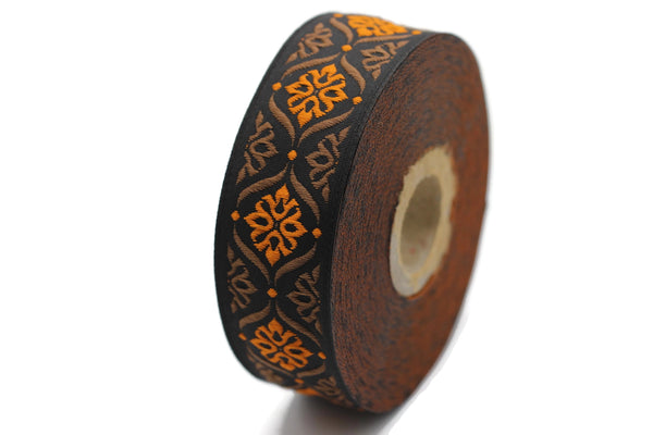 25 mm Brown/Orange Mediterranean Ribbon (0.98 inch), Jacquard ribbons, jacquard trim, fabric wide trims, craft supplies, vintage trim, 25973