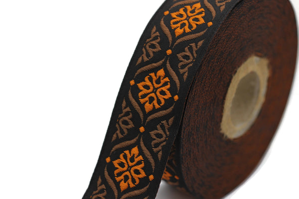25 mm Brown/Orange Mediterranean Ribbon (0.98 inch), Jacquard ribbons, jacquard trim, fabric wide trims, craft supplies, vintage trim, 25973
