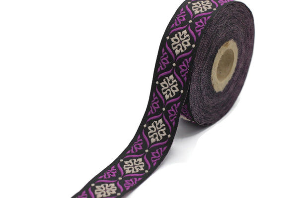 25 mm Cream/Lilac Mediterranean Ribbon (0.98 inches), Jacquard ribbon, jacquard trim, fabric wide trims, craft supplies, trim, 25973