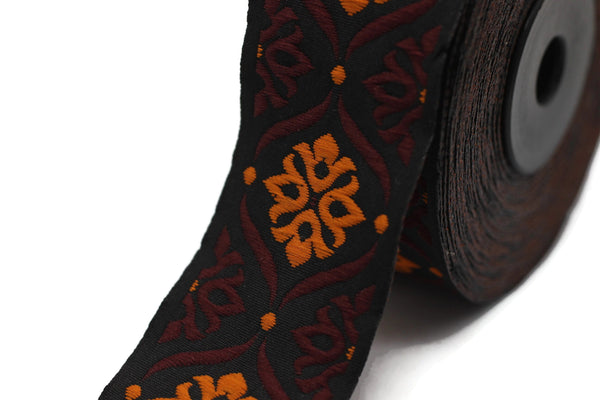 35 mm Red/Orange Mediterranean Ribbon (1.37 inches), Jacquard ribbon, jacquard trim, fabric wide trims, craft supplies, vintage trim, 35973