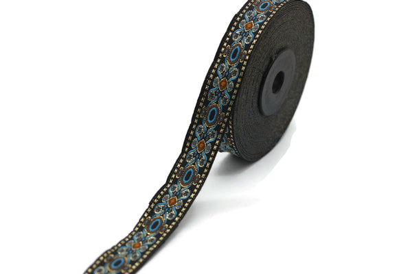 16 mm Blue Jacquard trims 0.62 inches, medieval embroidered trim, medieval ribbon, woven ribbon, woven jacquard sewing trim 16912