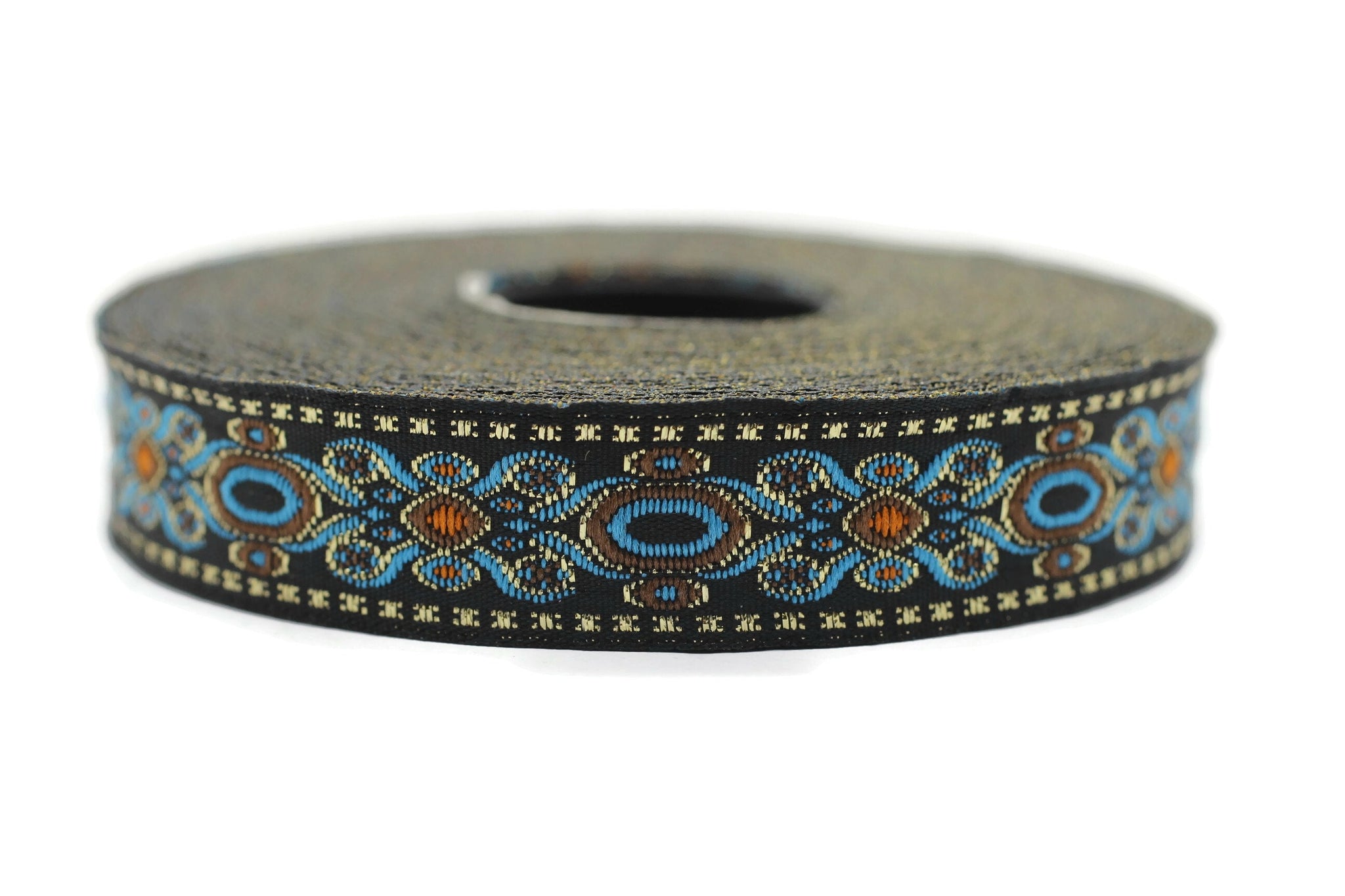 16 mm Blue Jacquard trims 0.62 inches, medieval embroidered trim, medieval ribbon, woven ribbon, woven jacquard sewing trim 16912