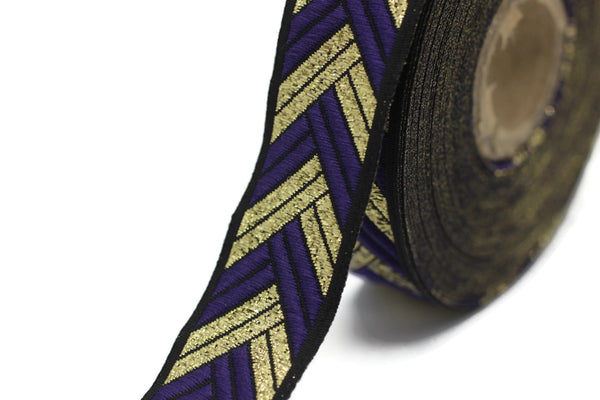 22 mm Purple Metallic Ribbon, 0.86 inches, jacquard ribbon, craft supplies, vintage trim, sewing supplies, ribbons, jacquard trim, 22133