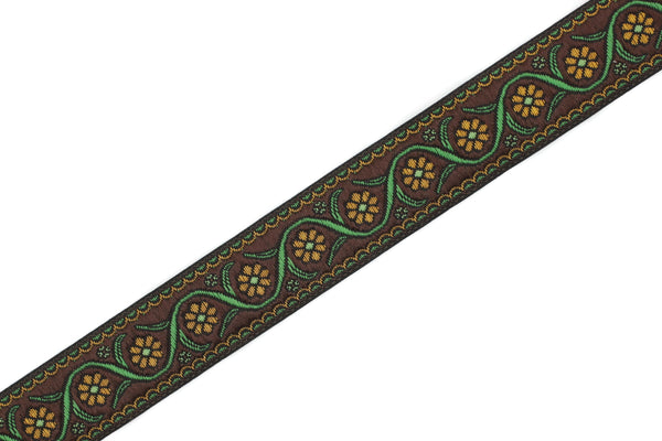 22 mm Brown Floral Embroidered ribbon (0.86 inches), Vintage Jacquard, Floral ribbon, Floral trim, woven jacquard, jacquard ribbons, 22938