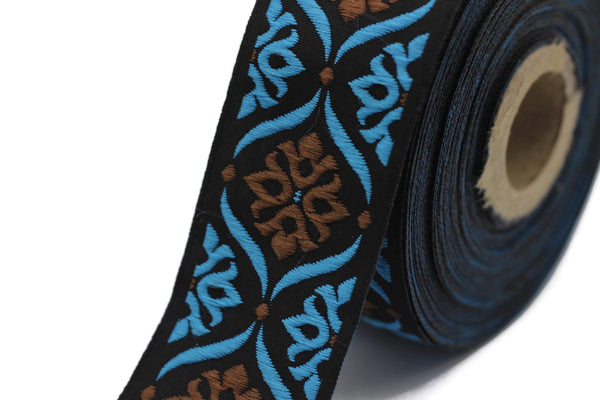35 mm Brown/Blue Mediterranean Ribbon (1.37 inches), Jacquard ribbon, jacquard trim, fabric wide trims, craft supplies, trim, 35973