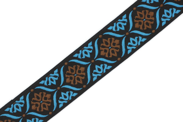 35 mm Brown/Blue Mediterranean Ribbon (1.37 inches), Jacquard ribbon, jacquard trim, fabric wide trims, craft supplies, trim, 35973
