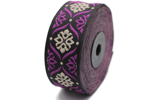 35 mm Cream/Lilac Mediterranean Ribbon (1.37 inches), Jacquard ribbon, jacquard trim, fabric wide trims, craft supplies, trim, 35973