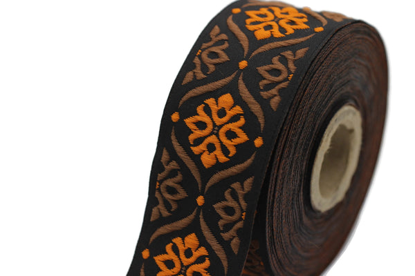 35 mm Brown/Orange Mediterranean Ribbon (1.37 inches) Jacquard ribbon, jacquard trim, fabric wide trims, craft supplies, vintage trim, 35973