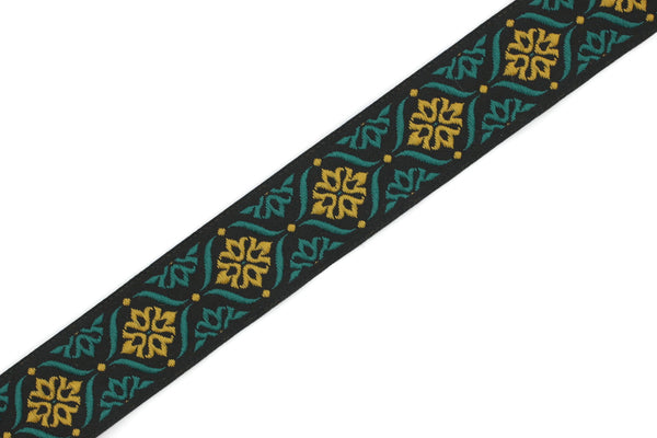 25 mm Green/Light Orange Mediterranean Ribbon (0.98 inches), Jacquard ribbons, jacquard trim, fabric wide trims, craft supplies, trim, 25973