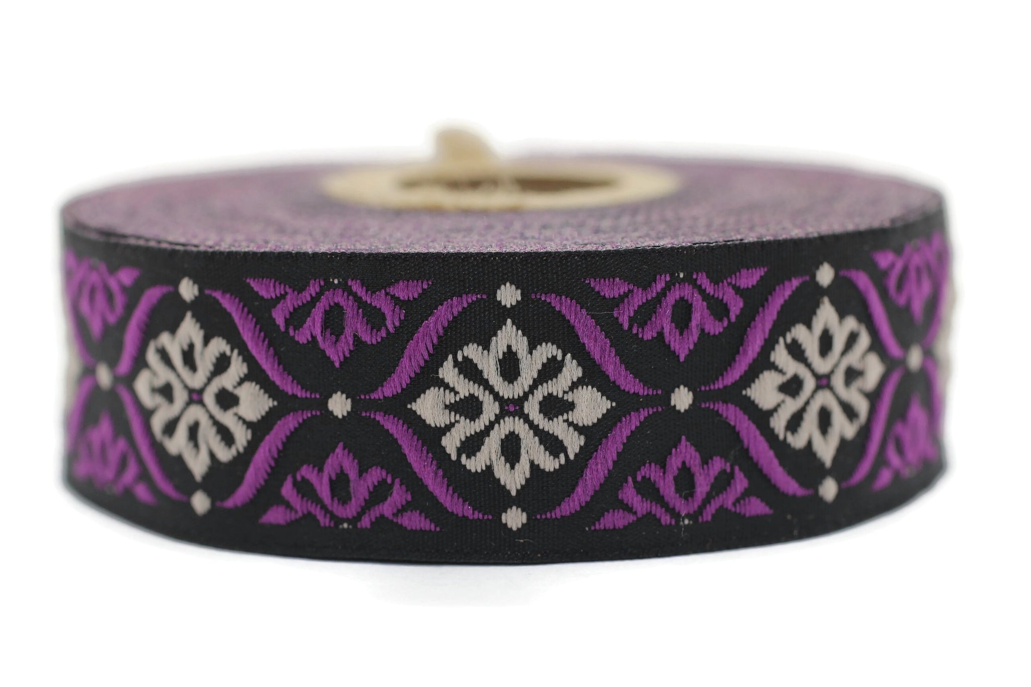 25 mm Cream/Lilac Mediterranean Ribbon (0.98 inches), Jacquard ribbon, jacquard trim, fabric wide trims, craft supplies, trim, 25973