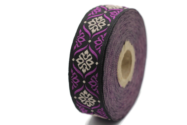 25 mm Cream/Lilac Mediterranean Ribbon (0.98 inches), Jacquard ribbon, jacquard trim, fabric wide trims, craft supplies, trim, 25973